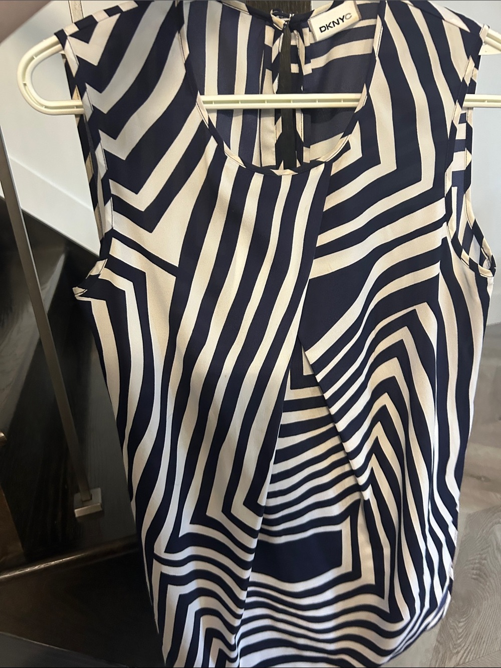 DKNY Navy and White Optical Stripe Sleeveless Top